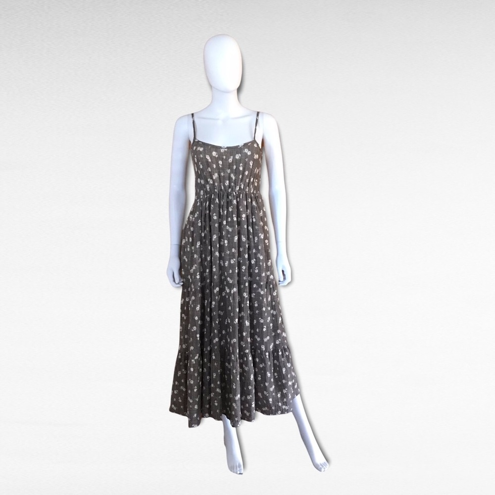 Olivaceous Spaghetti Strap Maxi Taupe Color Dress in Small